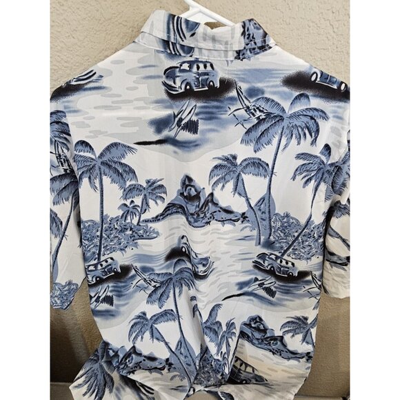 Han Ton  Blue Tropical Hawaiian Shirt Men's Large Palm Trees Cruiser Beach - Picture 5 of 6